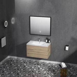 Angela 36 in. W x 18.7 in. D x 20.5 in. H Wall Mounted Floating Vanity Cabinet in Natural Oak with Glossy White Sink