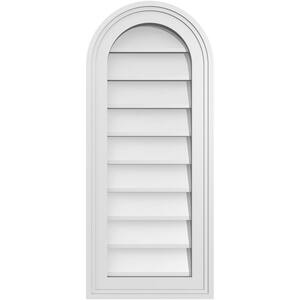12 in. x 28 in. Round Top White PVC Paintable Gable Louver Vent Non-Functional