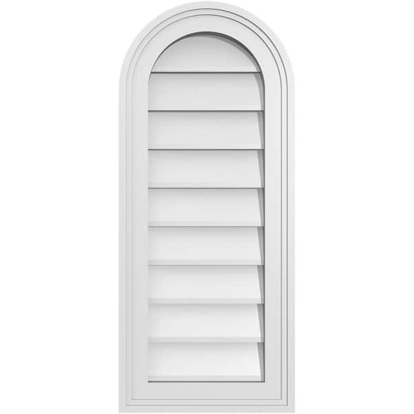 Ekena Millwork 12 in. x 28 in. Round Top White PVC Paintable Gable Louver Vent Non-Functional