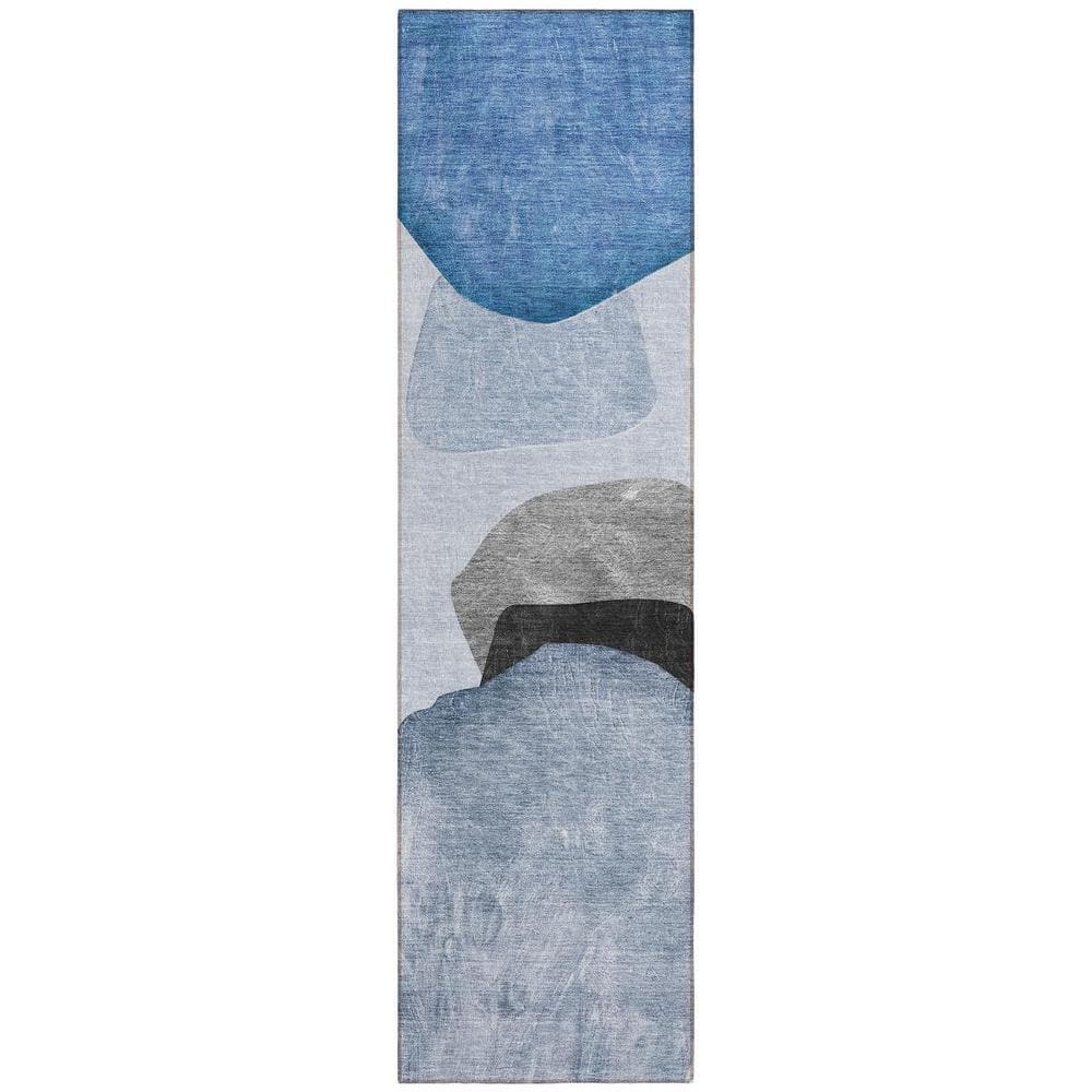 Blue Gray and Black 2 ft. x 8 ft. Woven Abstract Runner Indoor/Outdoor Area Rug price history on PriceWatchPro