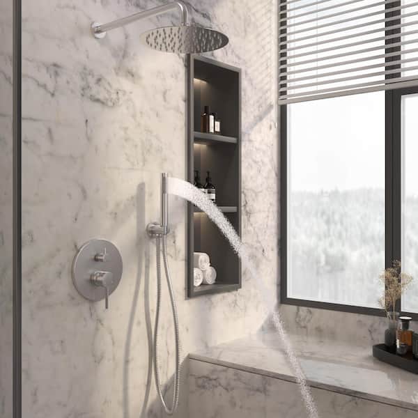 Single Handle 1-Spray Rain Wall Moinut Round 10 in. Shower Faucet Head 1.8 GPM with Handheld in Brushed Nickle