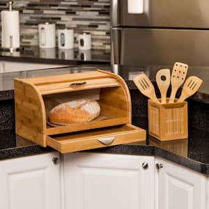 Bamboo Bread Box with Pull-Out Drawer and Cutting Board