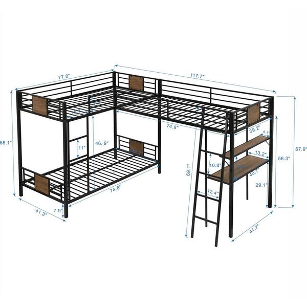 Brown L Shaped Twin Over Bunk Bed, Titan Black Metal Twin Over Full Bunk Bed Assembly Instructions