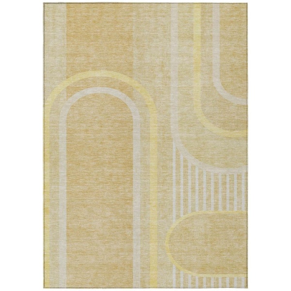 Beige 8 ft. x 10 ft. Woven Abstract Polyester Rectangle Indoor / Outdoor Area Rug
