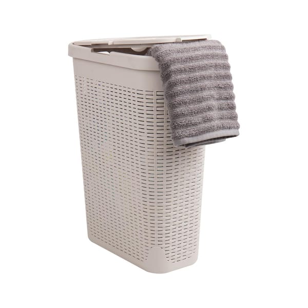 Mind Reader Ivory 23.5 in. H x 10.4 in. W x 18 in. L Plastic 40L Modern Rectangle Laundry Room Hamper with Lid