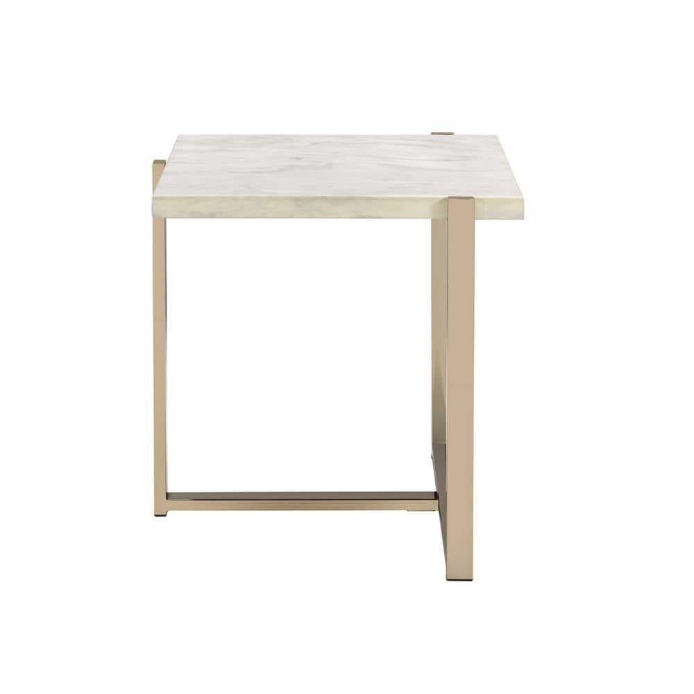 Champagne Gold & White Faux Marble Rectangular End Table