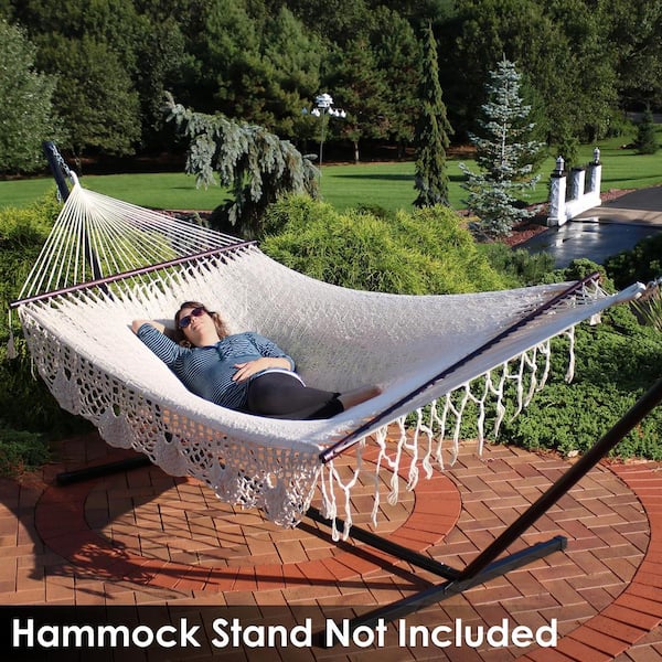 Deluxe Wood Arc Two Person Adult Wood Hammock Stand Brown Rope Hammock Set 
