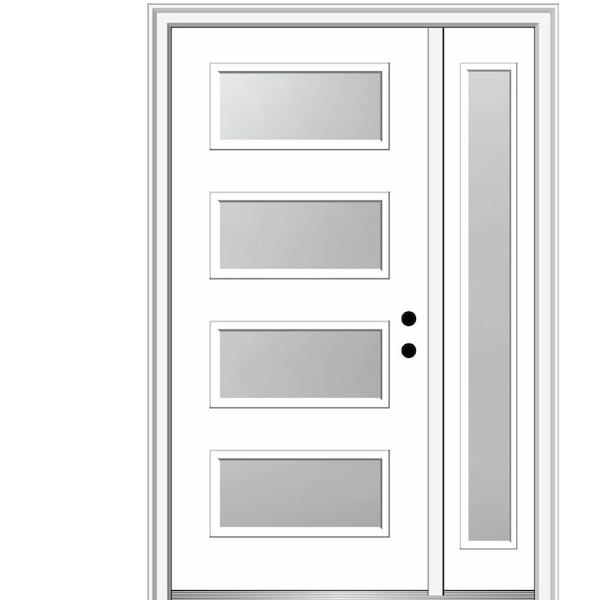 MMI DOOR Celeste 50 in. x 80 in. Left-Hand Inswing 4-Lite Frosted Glass Primed Fiberglass Prehung Front Door on 4-9/16 in. Frame