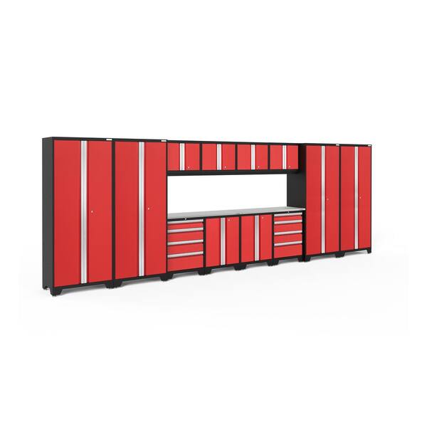 NewAge Products Bold 3.0 77.25 in. H x 216 in. W x 18 in. D 24-Gauge Welded Steel Garage Cabinet Set in Red (14-Piece)