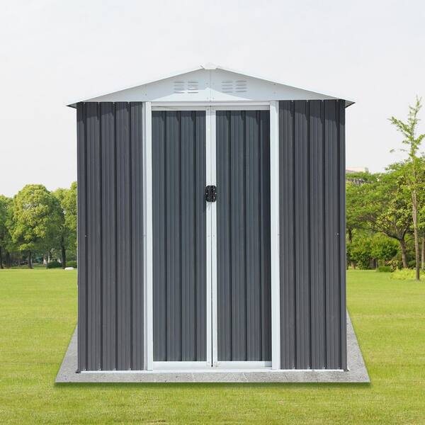 Clihome 6 ft. W x 4 ft. D Grey Metal Outdoor Storage Shed with