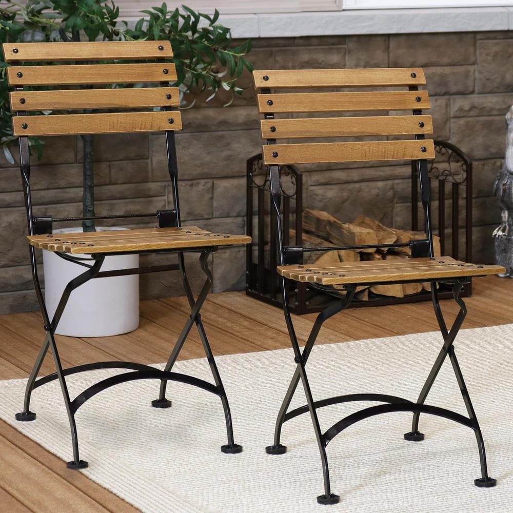 Chestnut Brown Folding Bistro Dining Chairs with Steel Frame - Set of 2