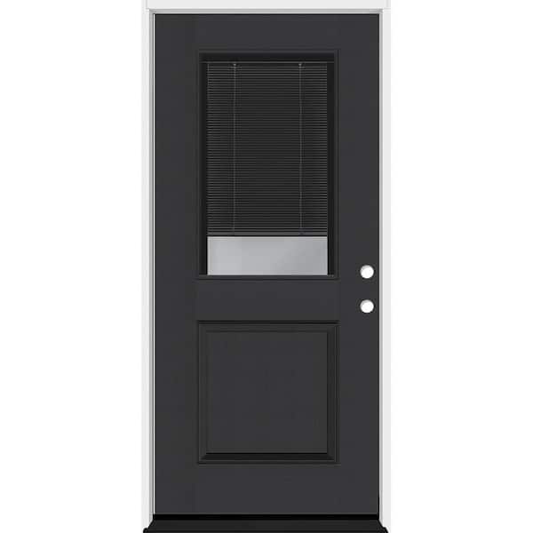 Steves & Sons Legacy 32 in. x 80 in. 1/2 Lite Clear Glass Noir Miniblind LHIS Black Finish Fiberglass Prehung Door w/4-9/16 in. Jamb