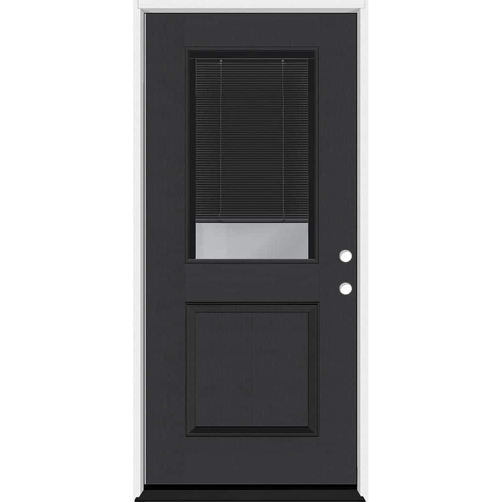 Legacy 32 in. x 80 in. 1/2 Lite Clear Glass Noir Miniblind LHIS Black Finish Fiberglass Prehung Door w/6-9/16 in. Jamb price history on PriceWatchPro