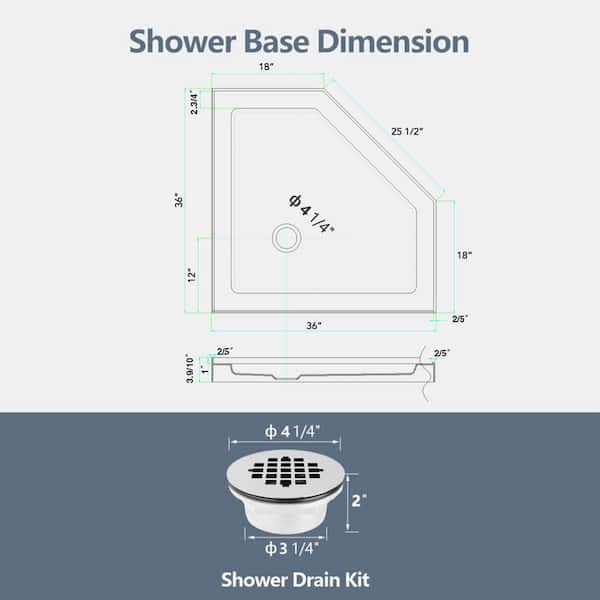 EASYWORC 36 in. L x 36 in. W Neo-Angle Corner Shower Pan Base with