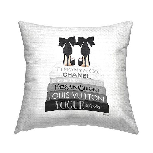 Stupell Industries Elegant Black Bow Shoes Glam Fashion Books Black Square Outdoor Throw Pillow