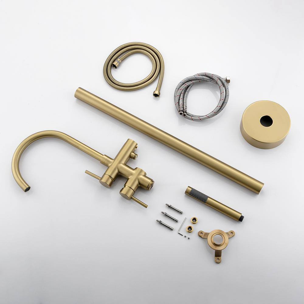 Brushed Gold Freestanding Tub Faucet with Hand Shower