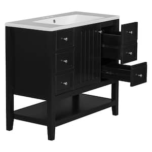 Tarsa 36 in. Bathroom Black Cabinet Bath Vanity with White Ceramic Sink Top, Drawers and Shelf