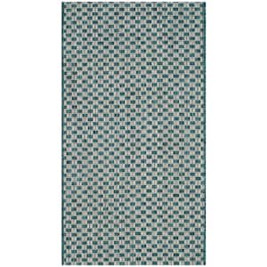 Courtyard Turquoise/Light Gray Doormat 2 ft. x 4 ft. Solid Indoor/Outdoor Patio Area Rug