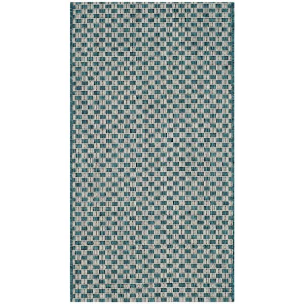 Courtyard Turquoise/Light Gray Doormat 2 ft. x 4 ft. Solid Indoor/Outdoor Patio Area Rug
