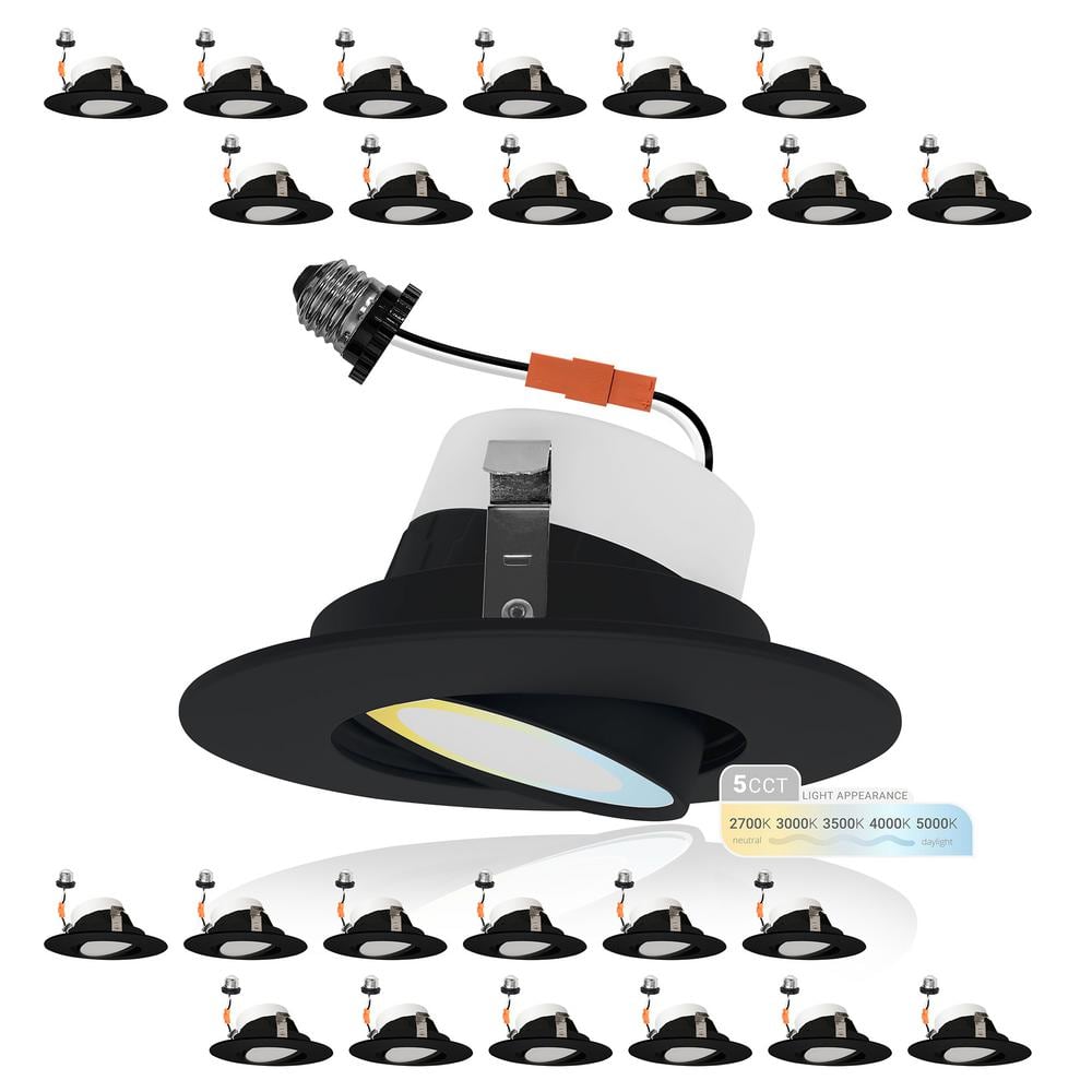Black Aluminum 4" LED Gimbal Recessed Lighting Kit, 24-Pack