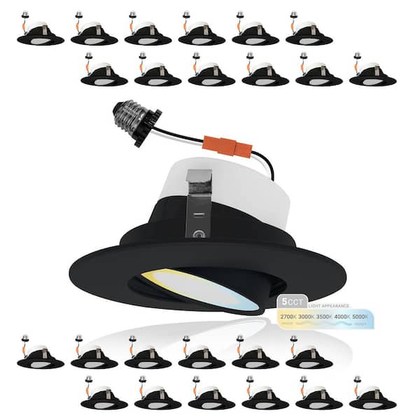 NuWatt 4 in. LED Black Adjustable Retrofit Recessed Housing 5 CCT 2700K-5000K IC Rated Remodel Dimmable E26 Connector (24-Pack)