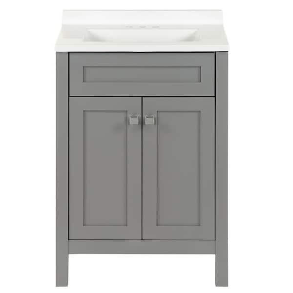 Maywell 25 in. Single Sink Sterling Gray Bath Vanity with White Cultured Marble Top (Assembled)