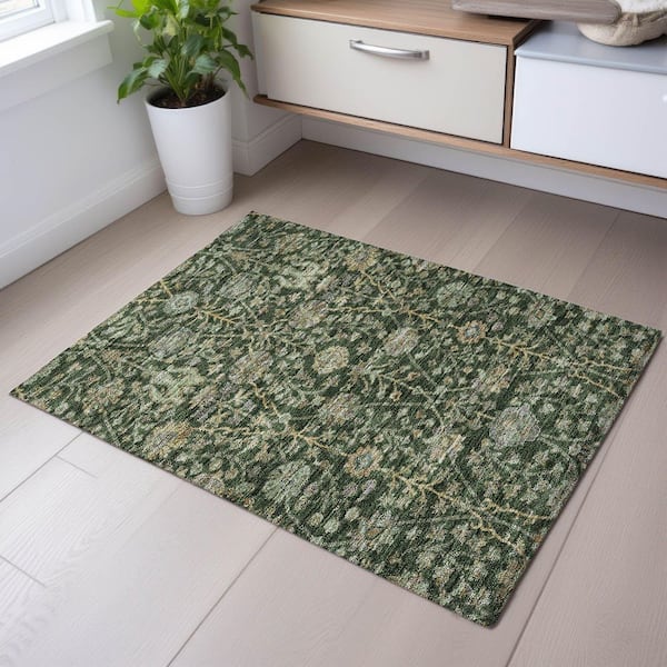 Mayfield Premium Machine Washable Abstract AMF1087 Green 2 ft. x 3 ft. Area Rug