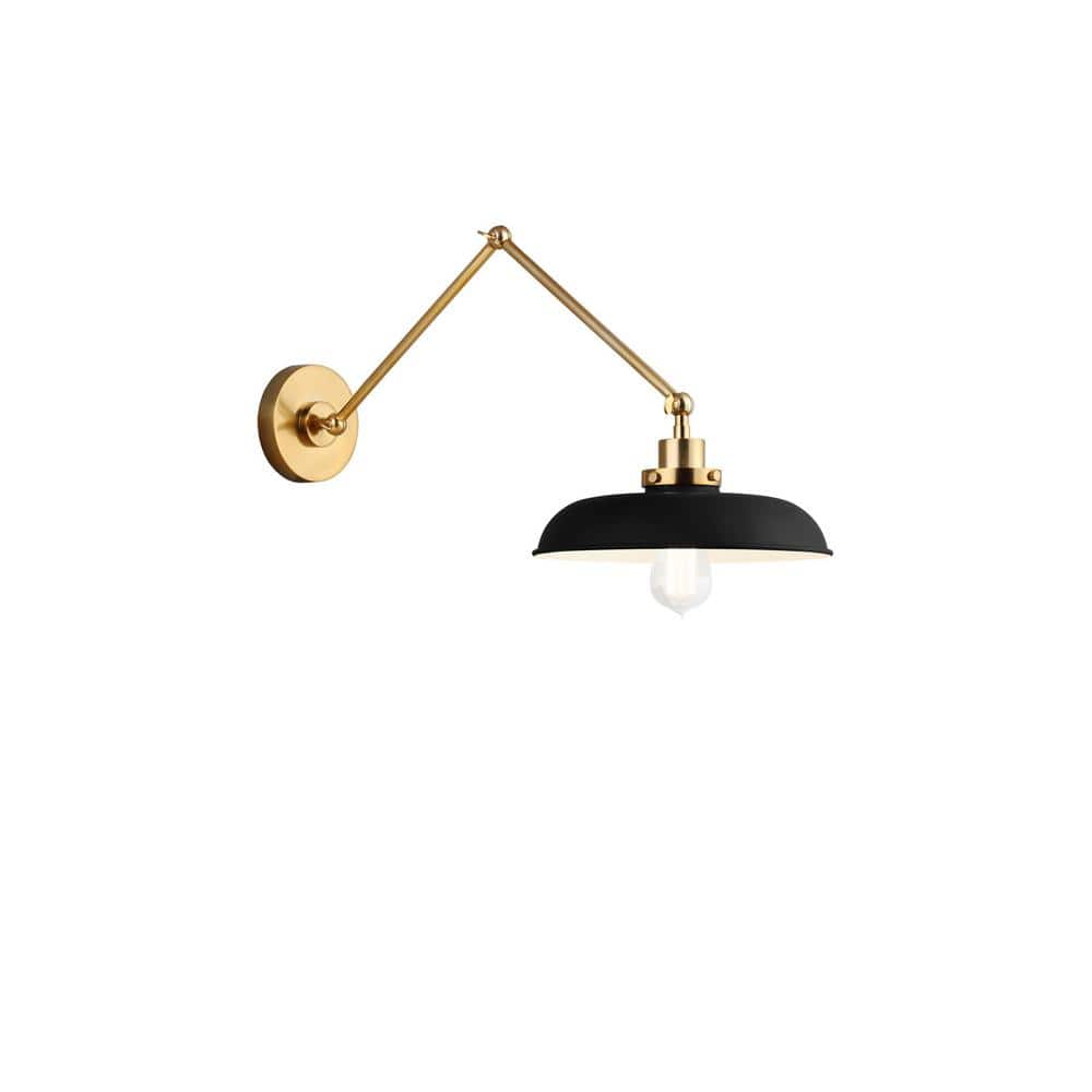 Wellfleet Double Arm Burnished Brass and Midnight Black Dome Sconce