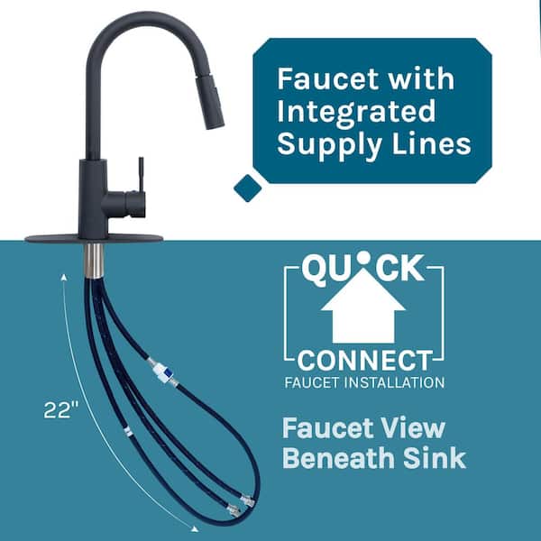 Complete 22.875 in. x 23.5 in. Black 19 Gal. Utility Sink Set with Metal Hybrid Chrome High Arc Pull-Down Faucet Complete 22.875 in. x 23.5 in. Black 19 Gal. Utility Sink Set with Metal Hybrid Chrome High Arc Pull-Down Faucet