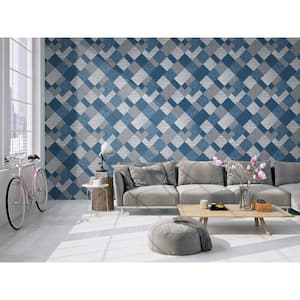 Geometric Icons Blue & Grey Paper Non-Pasted Strippable Wallpaper Roll (Cover 56.05 sq. ft.)