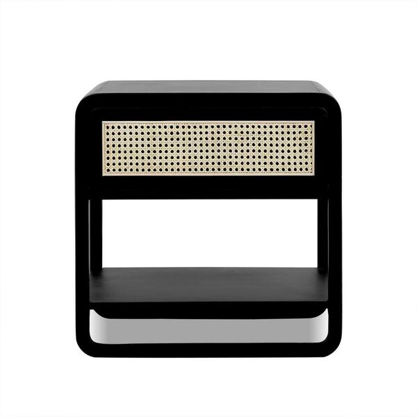Jennifer Taylor Inglot 24.5 in. Black Oak Wood Modern Webbed Storage Side Table