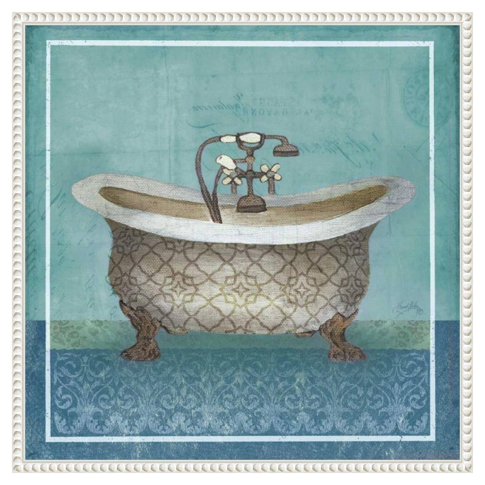 Regal Blue Bathtub Beaded Framed Canvas Wall Art