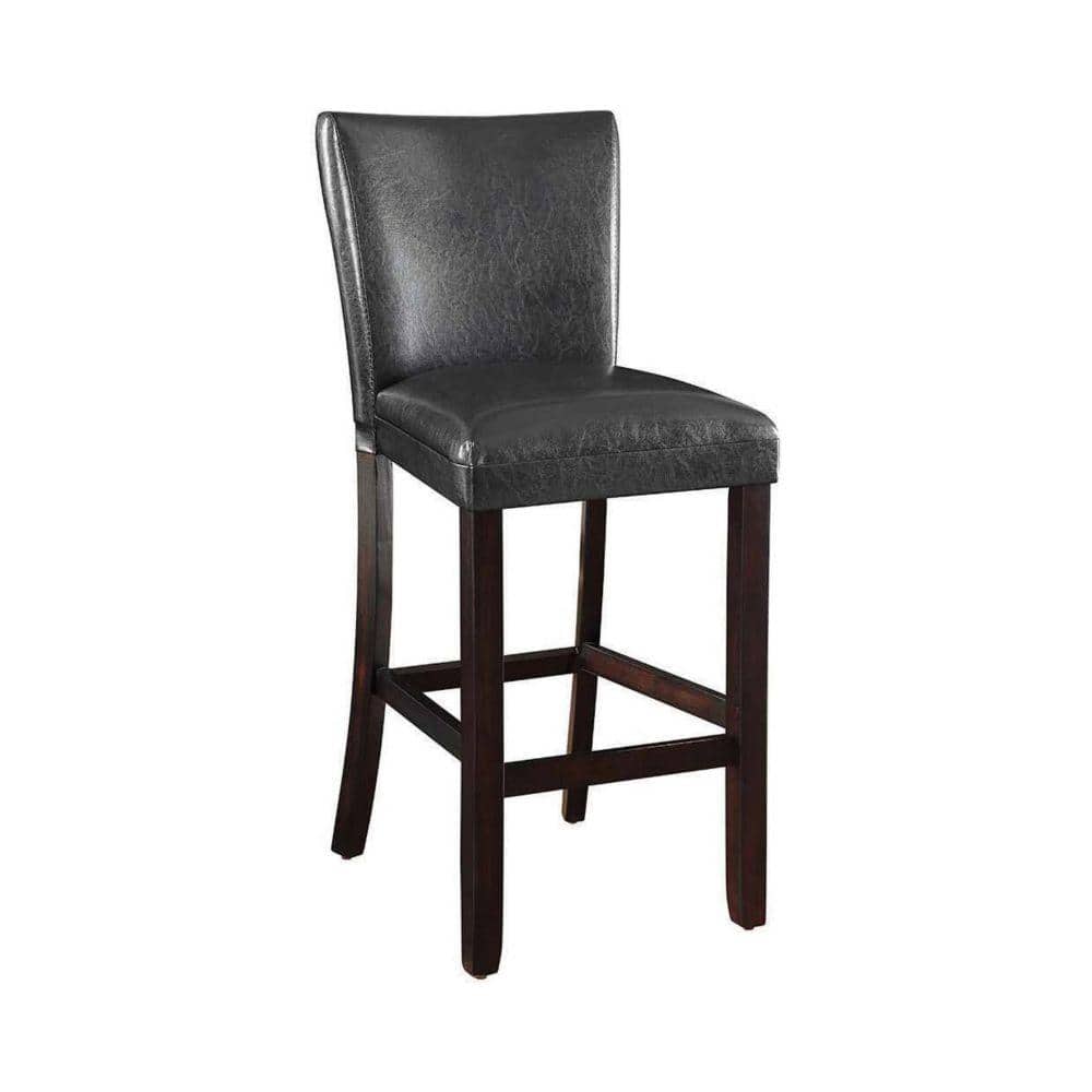 Brown Leather and Wood 44.5" Bar Stool with Foot Rail