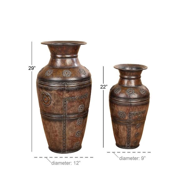 Litton Lane Brown Indoor Outdoor Tall Floor Metal Decorative Vase (Set of  3) 41720 - The Home Depot