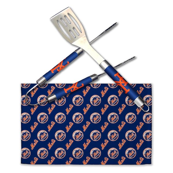 THE NORTHWEST GROUP MLB Mets Stainless Steel BBQ Grilling Utensil Set Outdoor Kitchen Accessories