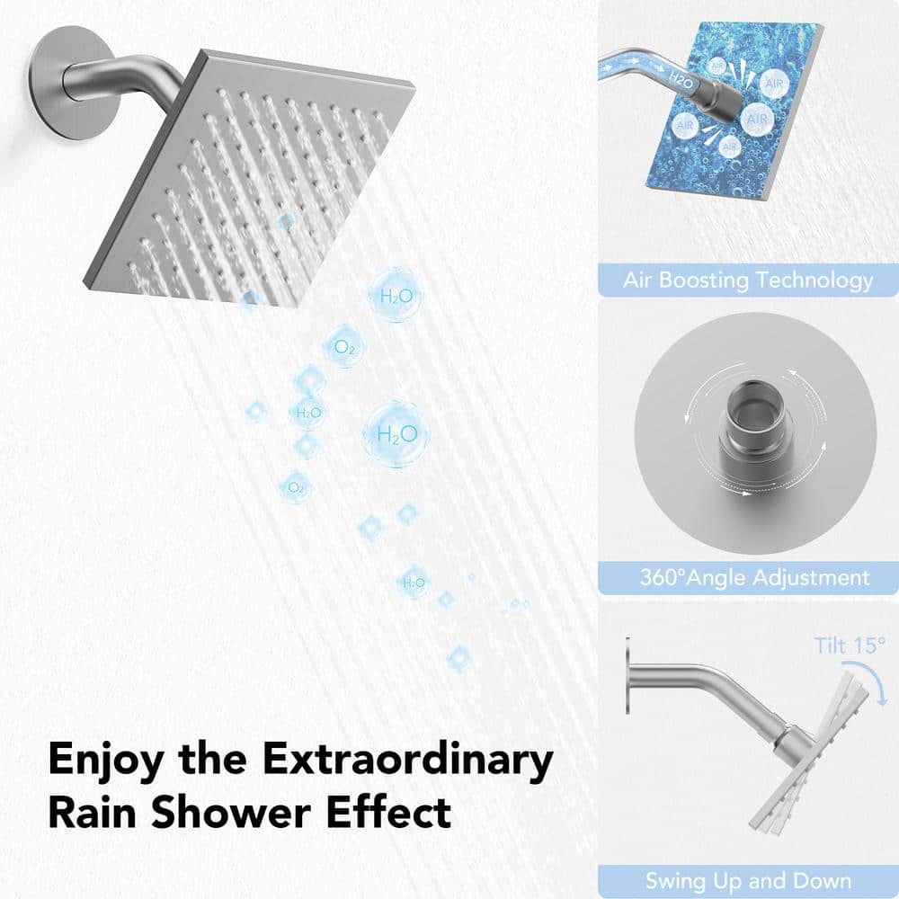 16" Brushed Nickel Dual Shower Head System with Thermostatic Valve