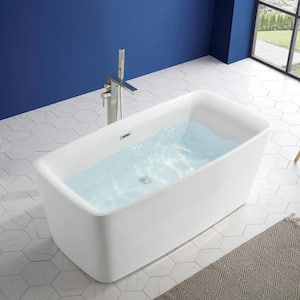 Cervina 59 in. Freestanding Flatbottom Soaking Bathtub with Center Drain in White