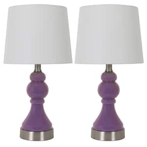 Draper 17.25 in. Blue Table Lamps with Shade and USB Ports (Set of 2)