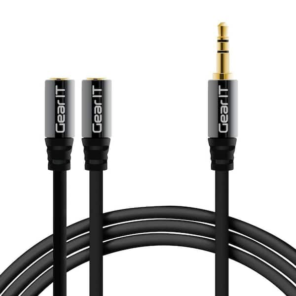 GearIt 6 ft. 3.5 mm Male to 2 Female Splitter Stereo Audio Cable - Black (2-Pack)