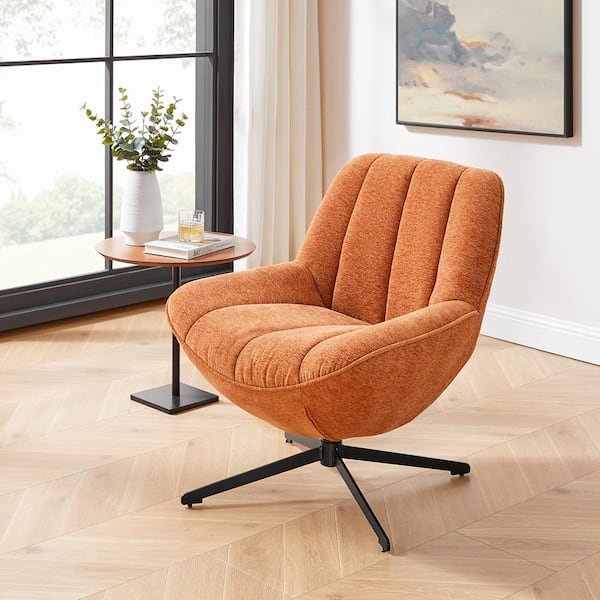 Art Leon Pallas Orange Fabric Swivel Accent Side Chair with Metal Legs