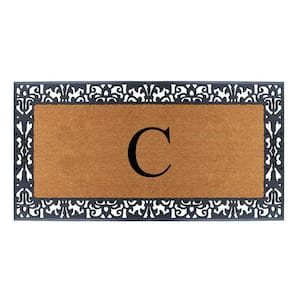 Floral Border Paisley Black 30 in. H x 60 in. H Rubber and Coir Monogrammed C Door Mat