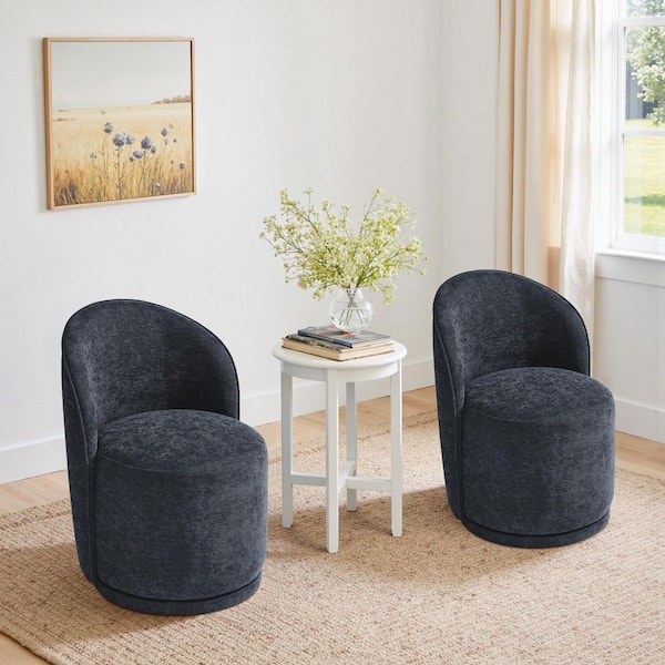 Uixe Navy Blue Linen Polyester Swivel Dining Side Chair (Set of 2