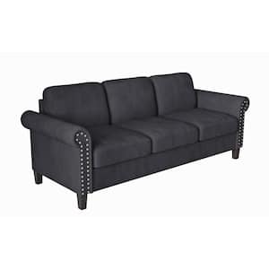 New Classic Furniture Alani 81 in. Rolled Arm Velvet Rectangle Sofa in Black