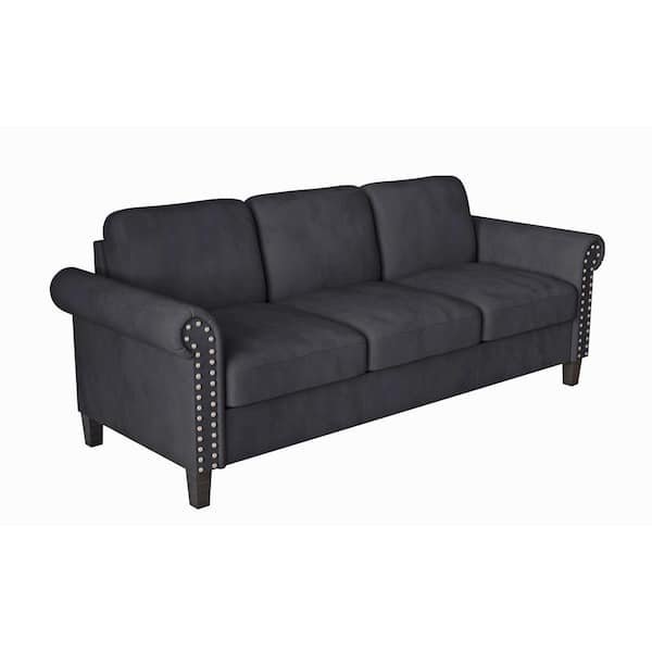 NEW CLASSIC HOME FURNISHINGS New Classic Furniture Alani 81 in. Rolled Arm Velvet Rectangle Sofa in Black