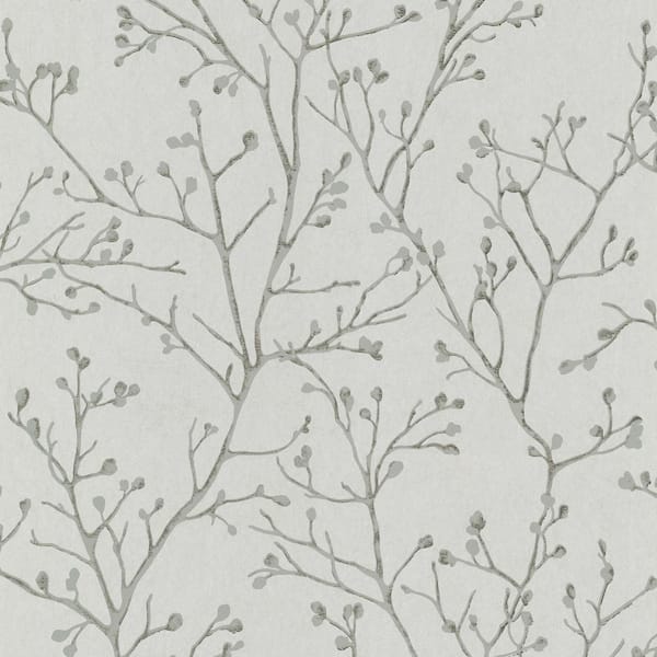 A-Street Prints Koura Platinum Budding Branches Wallpaper Sample