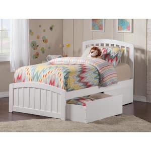 Richmond White Twin XL Solid Wood Storage Platform Bed with Matching Foot Board with 2 Bed Drawers