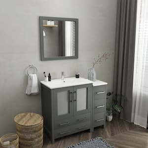 Brescia 42 in. W x 18 in. D x 36 in. H Bathroom Vanity in Grey with Single Basin Vanity Top in White Ceramic and Mirror