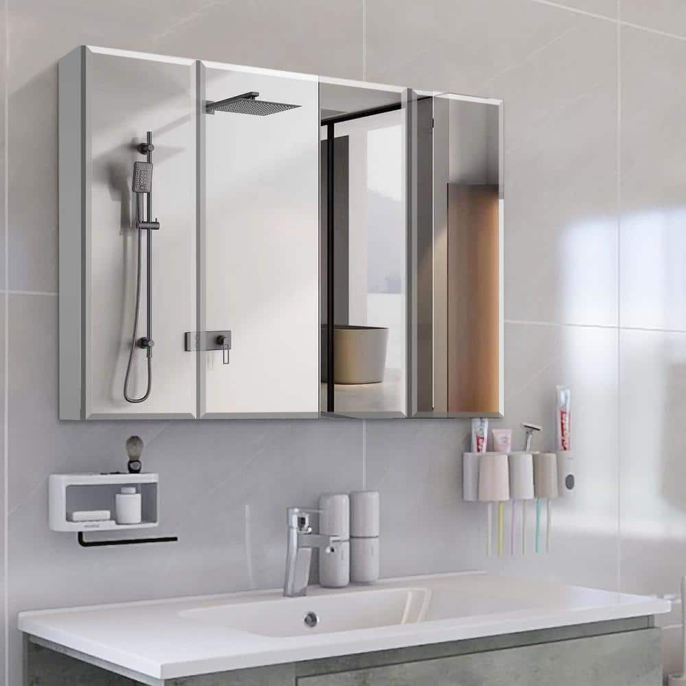 36 in. W x 26 in. H Rectangular Aluminum Medicine Cabinet with Mirror and A