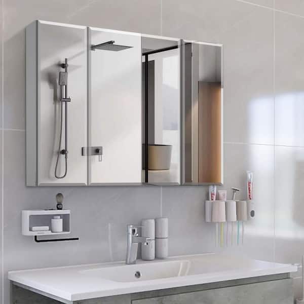 Unbranded 36 in. W x 26 in. H Rectangular Aluminum Medicine Cabinet with Mirror and Adjustable Glass Shelves