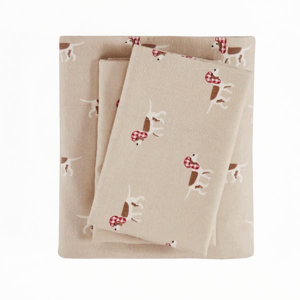 Woolrich Cotton Flannel 4-Piece Tan Dog Cotton Cal King Sheet Set